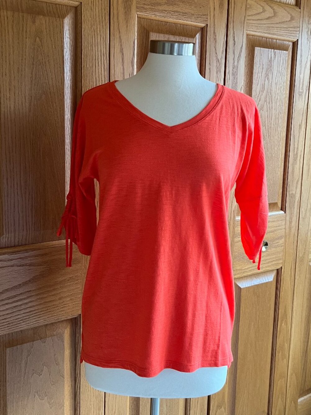 TALBOTS -- Tie-Detail V-Neck Tee - Bright Papaya -- NEW with Tag